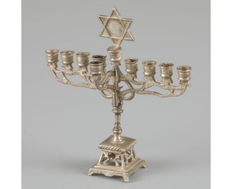 Jewish candelabra (8+1 arm) or Menorah, with Star of David. The Netherlands, The Hague, D.J. Aubert, 20th century, hallmarks: