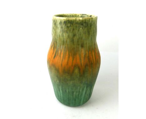 A William Howson Taylor for Ruskin Pottery vase
Of cylindrical form with inverted neck, decorated in a crystalline glaze, thr