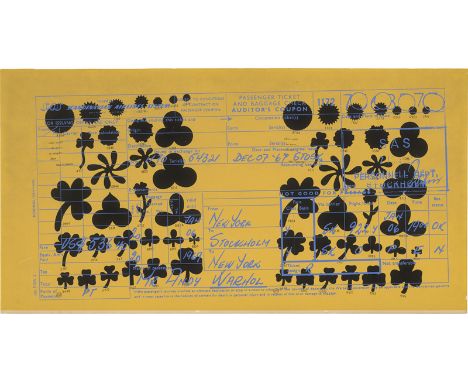Warhol, Andy -- SAS Passenger TicketFarbserigraphie auf Maschinenpapier. 1968.62,6 x 121 cm (64 x 121 cm). Verso mit Bleistif