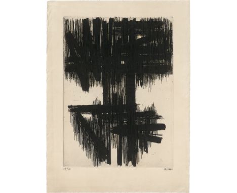Soulages, Pierre -- Eau-forte No 6 Farbige Aquatinta auf BFK Rives-Velin. 1957.59,5 x 43,5 cm (76 x 56,5 cm). Signiert "Soula