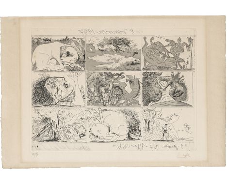 Picasso, Pablo -- Sueño y mentira de Franco (planche II)Radierung mit Aquatinta auf Montval-Bütten. 1937.31,5 x 42 cm (38,7 x