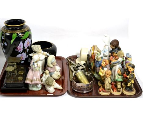 Eight Lladro porcelain figures, together with a group of Goebel Hummel figures, a set of postal scales, a Makoto Miyagi vase 