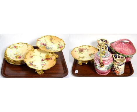A Royal Worcester blush ivory part dessert service (two comports with cracks), together with Maling lustre ware and two Mason