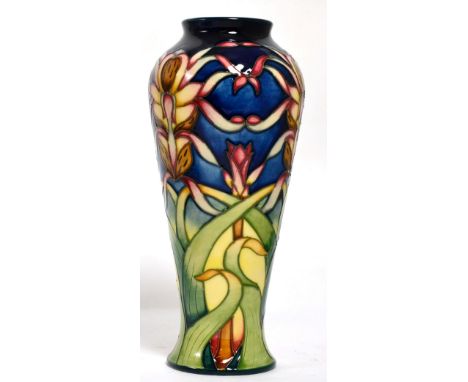 Moorcroft pottery: a Lizard Orchid pattern vase, by Philip Gibson, MCC (Moorcroft Collectors Club), number 23, 21cm high (box