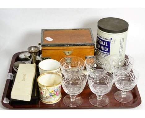 A small group of miscellaneous including Stuart crystal glasses, 19th century burr walnut jewellery box, early 20th century o