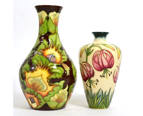 Moorcroft pottery: Hakea (trial) pattern vase by Philip Gibson, signed and dated 25/10/05, 21cm high (boxed); together with a