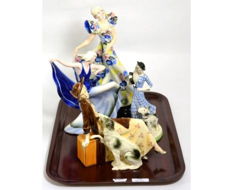 Two Goebel figures and two Art Deco Katzhutte figures 