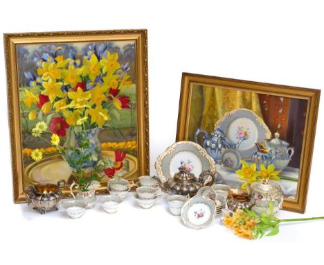 Horace Stead Blakey, A R C A, still life of a tea service and daffodils, oil, signed and dated 1980; another still life of da