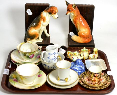 Assorted ceramics including Royal Worcester, Crown Derby Imari; Copeland Spode, Crown Staffordshire and a pair of bookends et