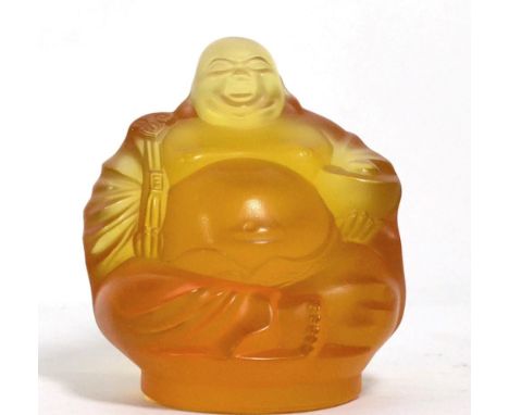 A Lalique Happy Buddha amber glass model, limited edition of 888, with box 