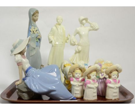 Eight modern Royal Worcester china figures and two Royal Worcester china figures 