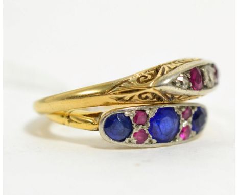 A diamond and ruby ring, finger size Q, stamped '18CT' and a gem set ring, finger size H1/2, stamped '18CT'' (2)5.2g gross