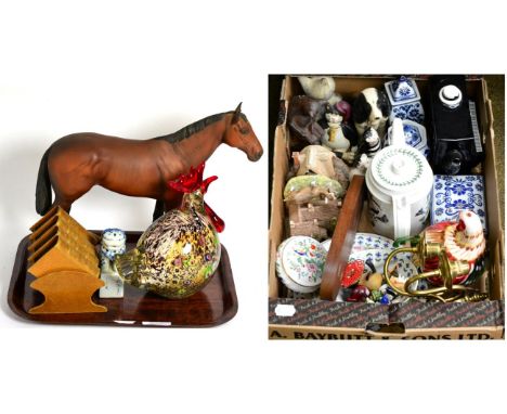 A Beswick model of Mijinsky, detached from base, together with a moulded glass plaffonier and a group of assorted ceramics an