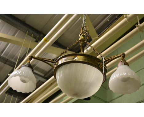 An Edwardian pendant light fitting, lacks one shade 