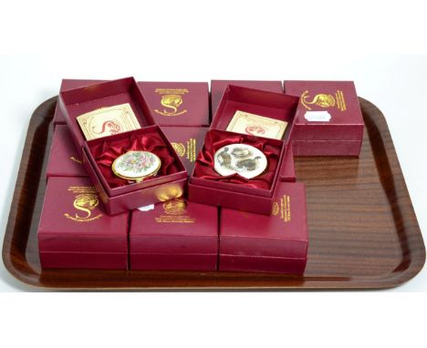 Twelve Staffordshire enamel boxes various, original boxes 
