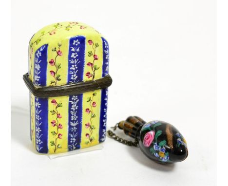 An early 19th century enamel scent flask and a Victorian floral decorated scent bottle (2)