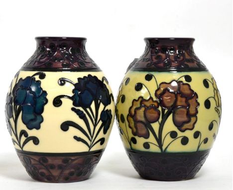 A Moorcroft pottery trial vase ''Golden Age'' by Marie Penkethman together with ''Golden Age'' vase (first quality), each box