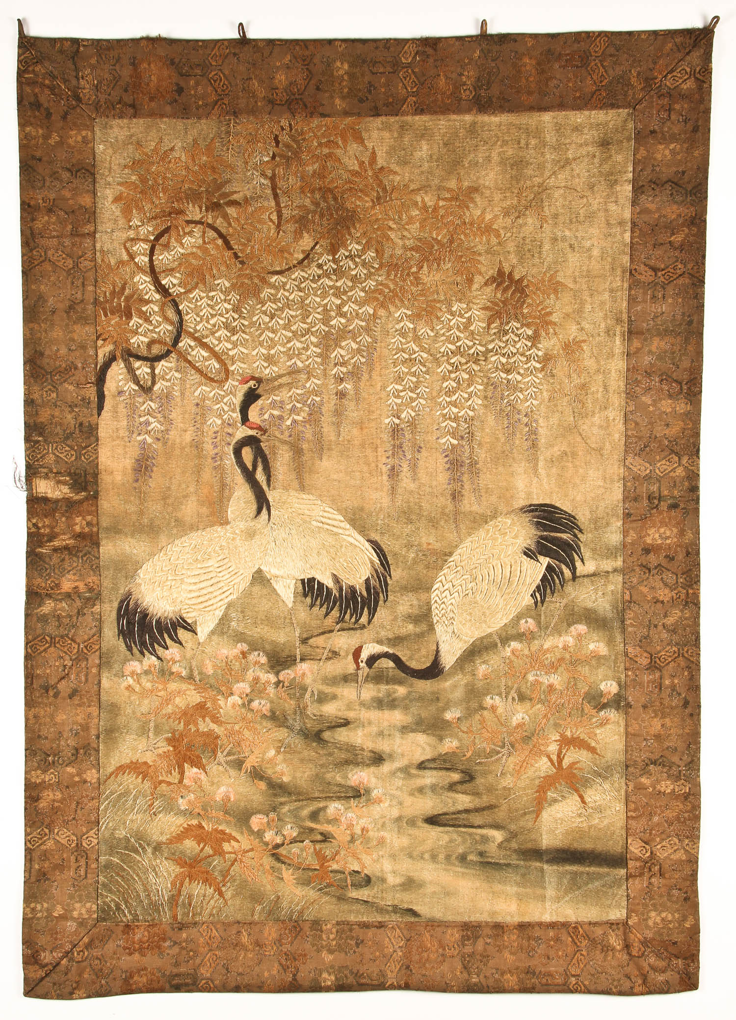 Antique Chinese Silk Embroidered Tapestry 52 X 73 132 186 Cm Antique Chinese Silk Embroidered