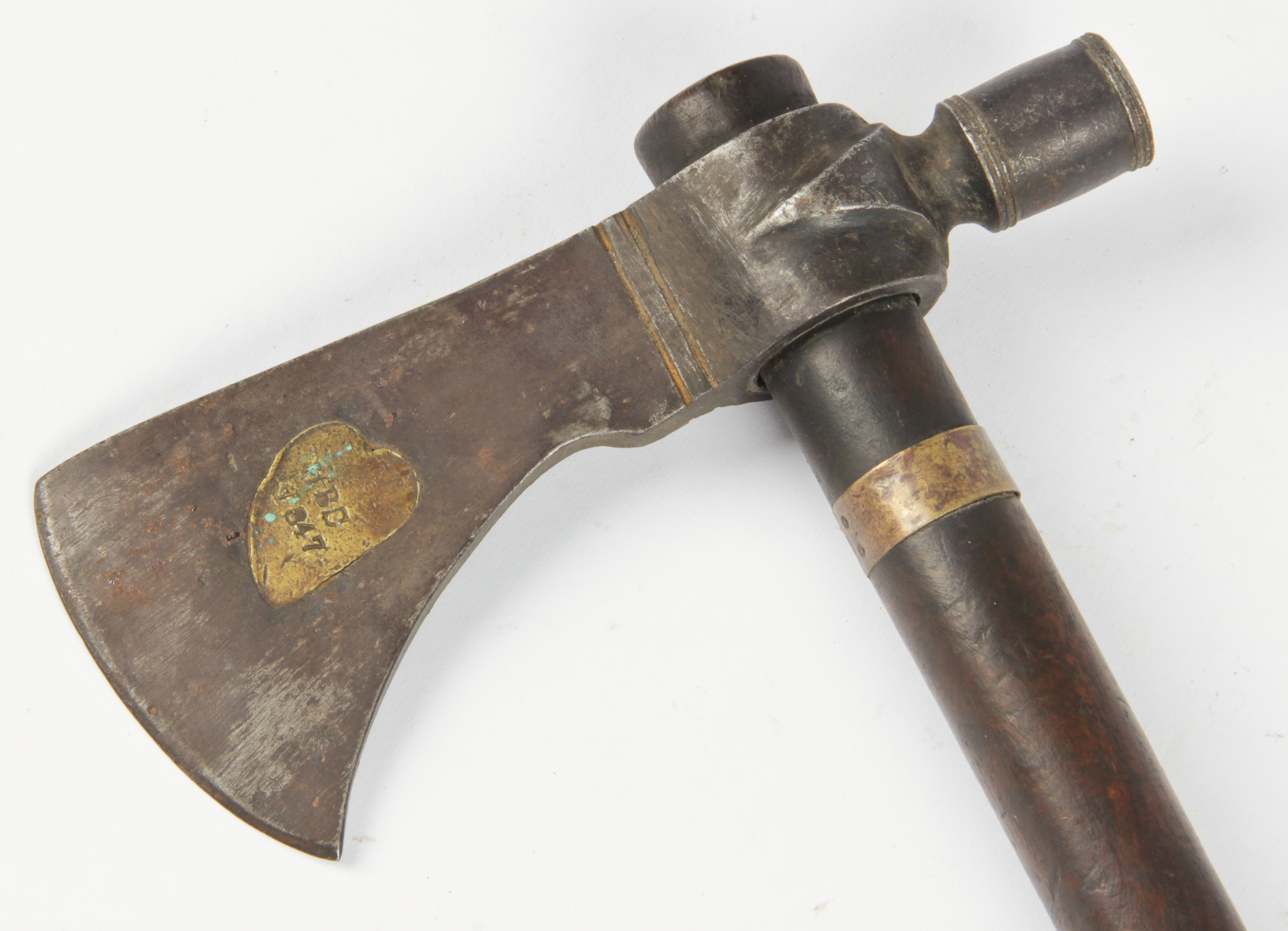 Hudson Bay Company Style Tomahawk Pipe. Pierced heart filled with brass