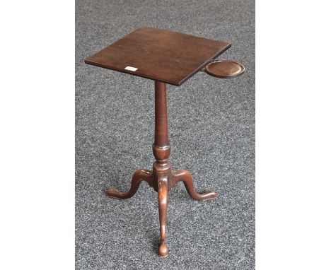 A mid-18th century mahogany tripod occasional table, possibly Irish, square top with pivoting candle stand, vasular column, c