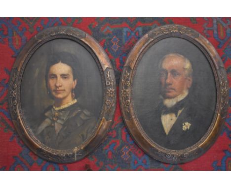 English School (19th century)A pair, Portrait of a Victorian  Lady and a  Gentlemanoils on panels. ovals, 58cm x 42cm