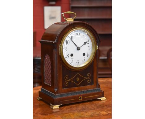 A mahogany and brass inlaid bracket clock