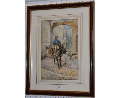 R. Guidorizzi (Neapolitan School, 19th century)Boy Astride a Donkeysigned, watercolour, 42cm x 27.5cm 