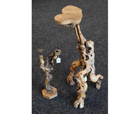 An unusual vine jardiniere stand; a similar two branch table candlestick, dated 1973 (2) 
