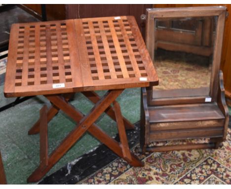 A small teak campaign table; and a mirror (2) 