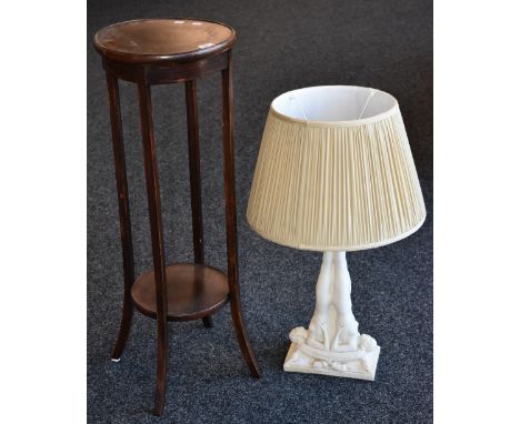 An Edwardian mahogany torchere and a figural table lamp (2)