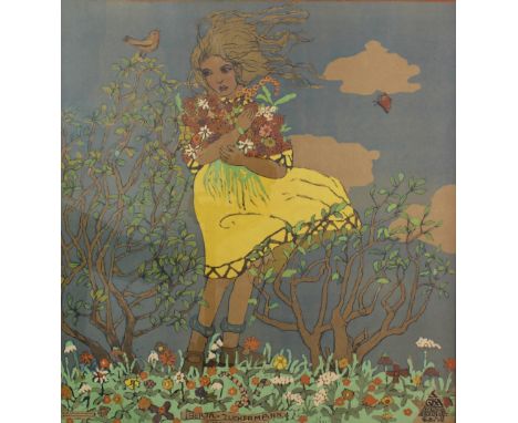 Secessionist nursery print,of Berta Zuckermann aged 14, inscribed in the print 'Secession Graphische Kunstanstalt GmbH Wien V