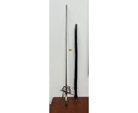 A North European swept hilt rapier sword with bone grip and leather scabbard. 46" long overall.