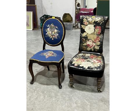 A Victorian tapestry upholstered side chair and another.