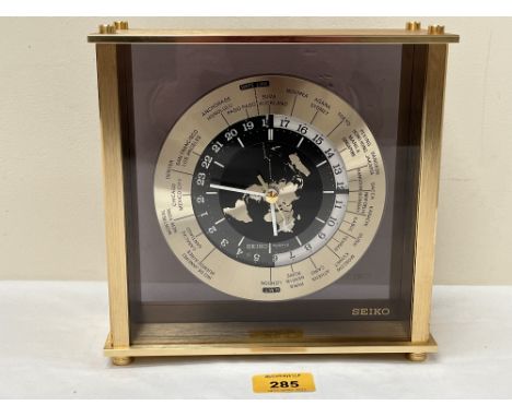 A Seiko World Time mantle clock 8¼" high