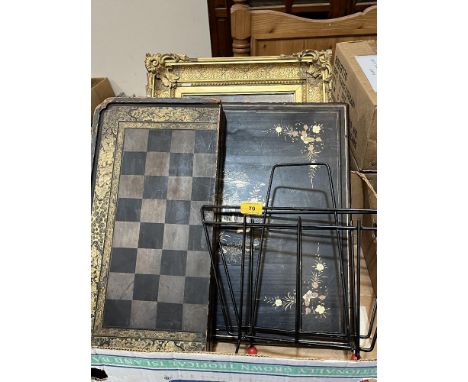 A Chinese chessboard, a gilt framed mirror etc.