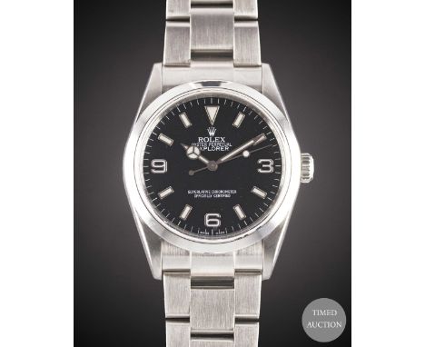A GENTLEMAN'S STAINLESS STEEL ROLEX OYSTER PERPETUAL EXPLORER BRACELET WATCH
CIRCA 2008, REF. 114270 WITH ROLEX BOX
Movement:
