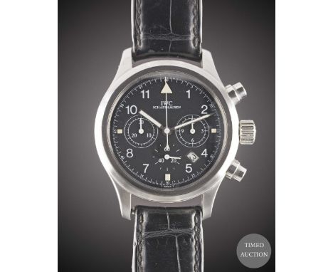 A GENTLEMAN'S STAINLESS STEEL IWC DER FLIEGER CHRONOGRAPH WRIST WATCH
CIRCA 1990s, REF. 3741
Movement:&nbsp;25J, mecha-quartz