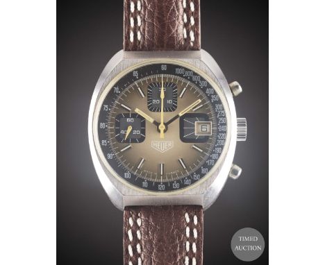 A GENTLEMAN'S STAINLESS STEEL HEUER CHRONOGRAPH WRIST WATCH
CIRCA 1980, REF. 1614
Movement:&nbsp;17J, manual wind, Valjoux ca