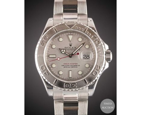 A GENTLEMAN'S STAINLESS STEEL &amp; PLATINUM ROLEX OYSTER PERPETUAL DATE YACHT MASTER BRACELET WATCH
DATED 2007, REF. 16622 W
