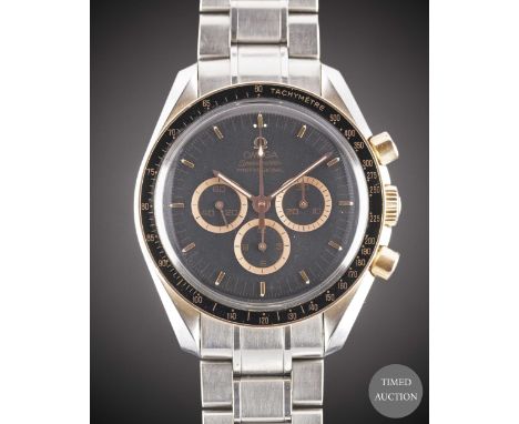 A GENTLEMAN'S STAINLESS STEEL &amp; ROSE GOLD OMEGA SPEEDMASTER PROFESSIONAL "APOLLO 15" CHRONOGRAPH BRACELET WATCH
CIRCA 200