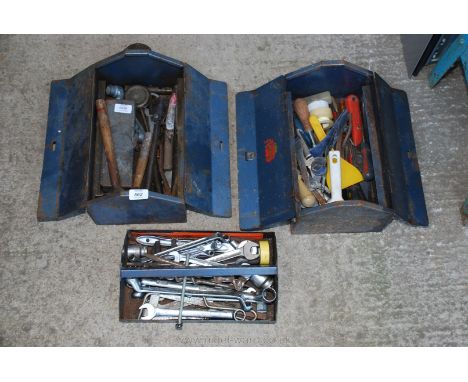 Two metal tool boxes containing spanners, hand tools etc.