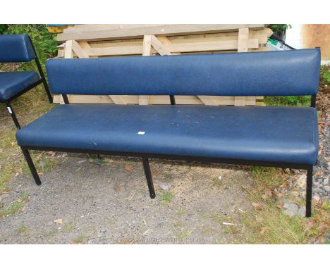 A metal framed leather effect Bench/seat, 6' long.