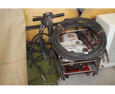 A Panther midi petrol-engined air compressor Pump with hoses and a Jack hammer, has been running needs fresh fuel.