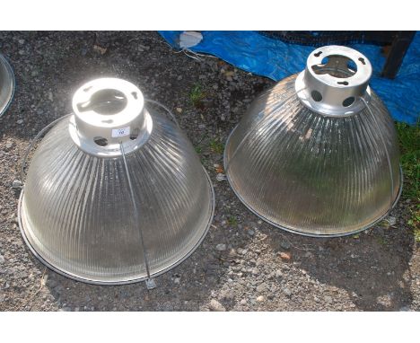 Two industrial glass Light Shades, 19'' diameter.