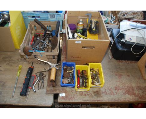 Two boxes of various hand tools etc.