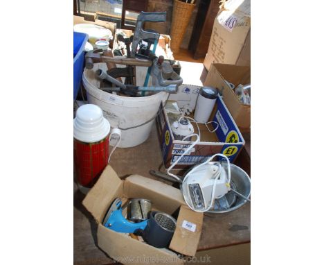 A tub of various hammer hand drills, braces etc.