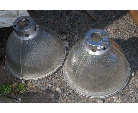 Two industrial glass Light Shades, 19'' diameter.