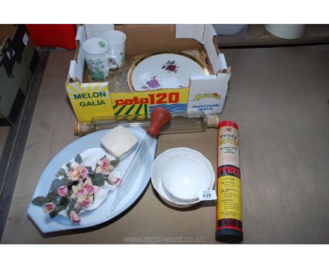 A glass Pyrex baster, glass rolling pin and china etc.