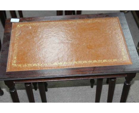 GROUP OF FURNITURE 
comprising a pair of chairs, upholstered stool, nest of three tables and a small table 
