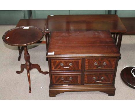 MAHOGANY NEST OF TABLES
along with a floor lamp, tripod wine table and a television stand 